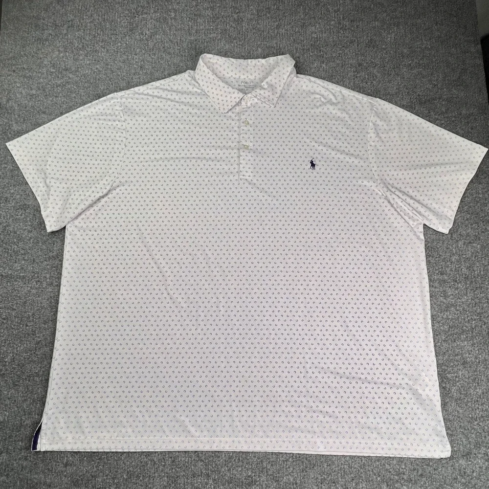 Polo Ralph Lauren Polo Mens 4XB White Horseshoe Print Performance Golf Shirt